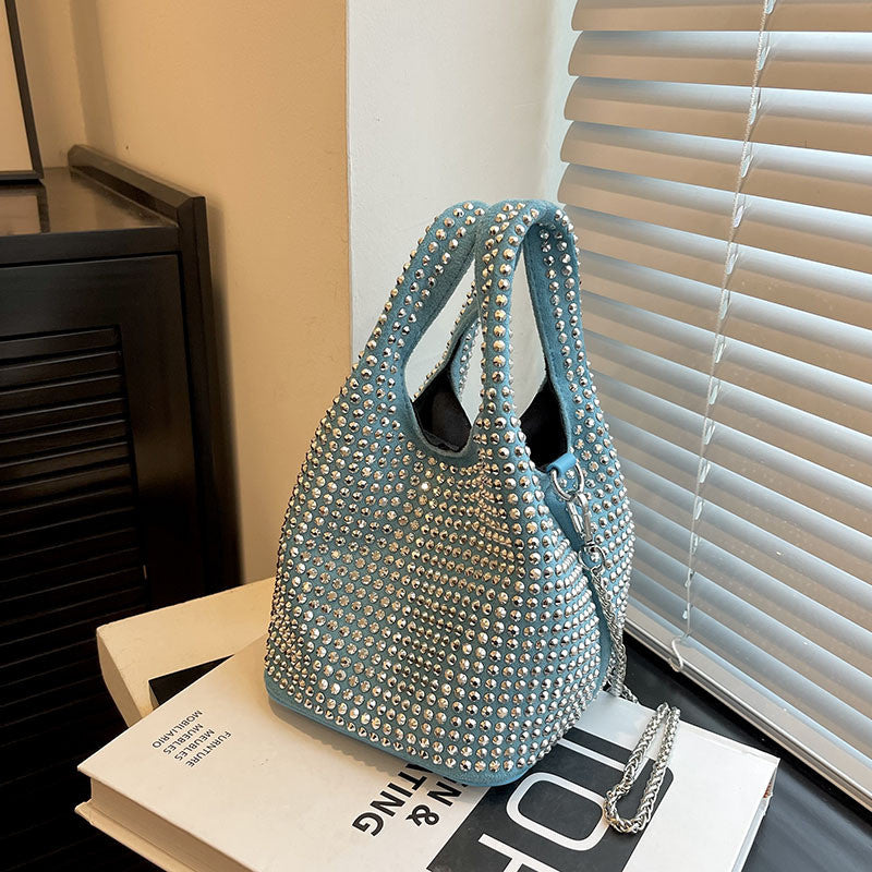 Ielgy Summer Chain Messenger Bag Bright Diamond Portable Bucket Bag