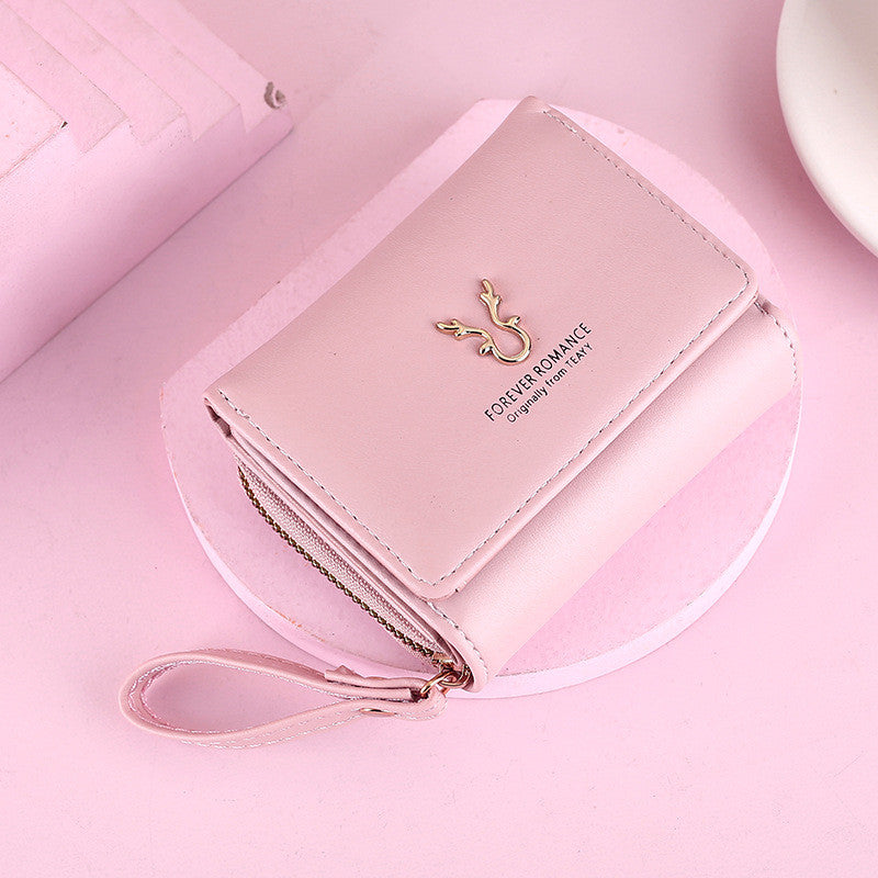 Ielgy Ladies Wallet PU Short Mini Zipper Female Wallet Cartoon 30% Off Buckle Card Holder