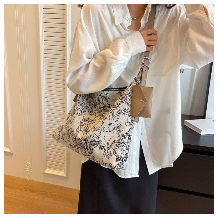Ielgy Casual Messenger Tote Bag Embroidered Jacquard Fabric Fashion Large-Capacity Shoul