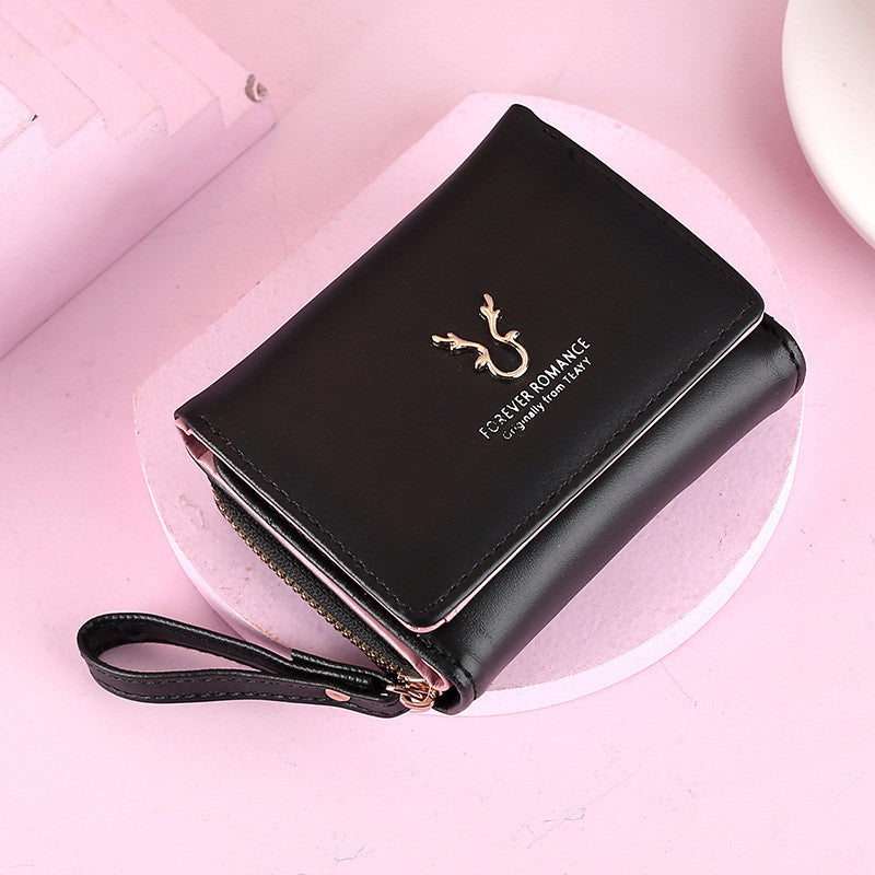 Ielgy Ladies Wallet PU Short Mini Zipper Female Wallet Cartoon 30% Off Buckle Card Holder