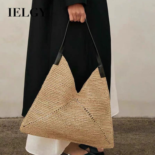Ielgy Straw Bag Shoulder Handbag Woven Seaside Vacation Female Bag