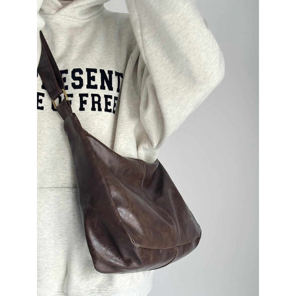 Ielgy Retro Tote Bag Preppy Style All-Match Large-Capacity One-Shoulder Commuter Messenger Bag