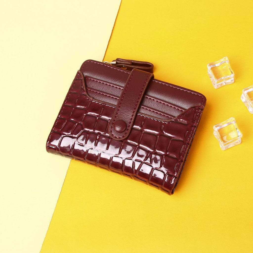 Ielgy Short Female Wallet High-End Multi-Card Slot Multi-Function Card Holder Solid Color Stone Pattern Coin Purse Wallet Bag