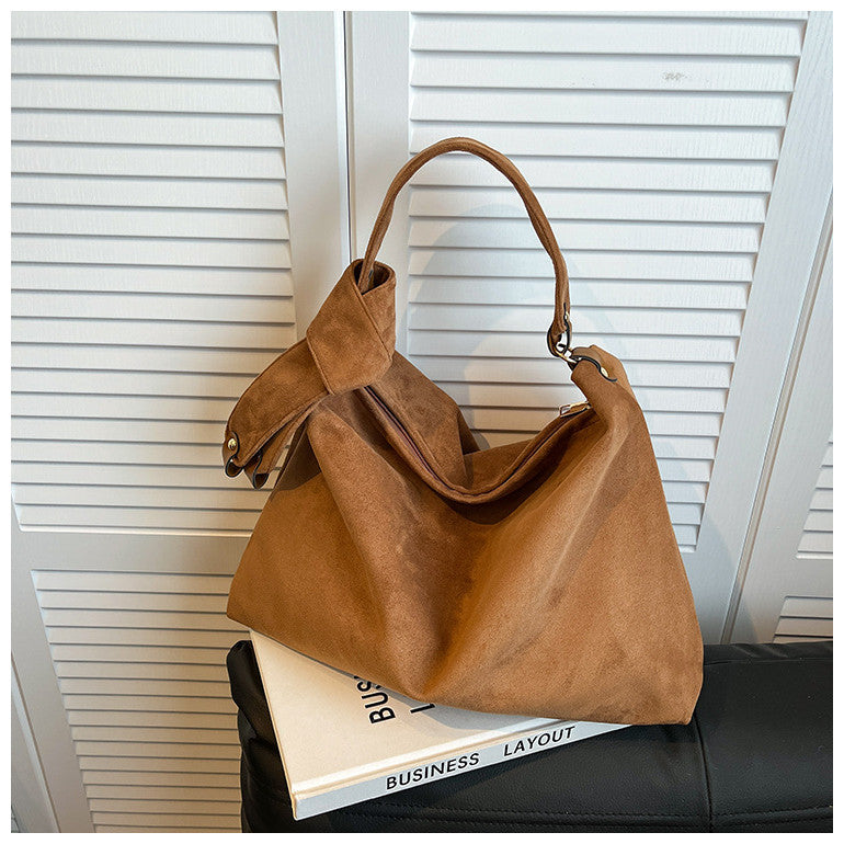 Ielgy Autumn Winter Retro Niche Underarm Bag Suede Large Capacity One-Shoulder Tote Bag