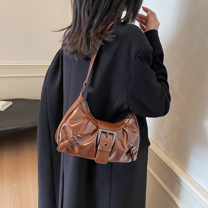 Ielgy Shoulder Tote Bag American Retro Commuter Classy Distressed Style Underarm Motorcycle Bag