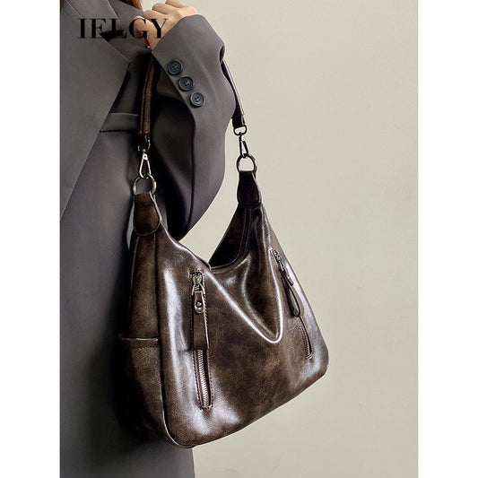 Ielgy Autumn Winter Retro Large Capacity Underarm Female Bag Commuter Shoulder Messenger Bag