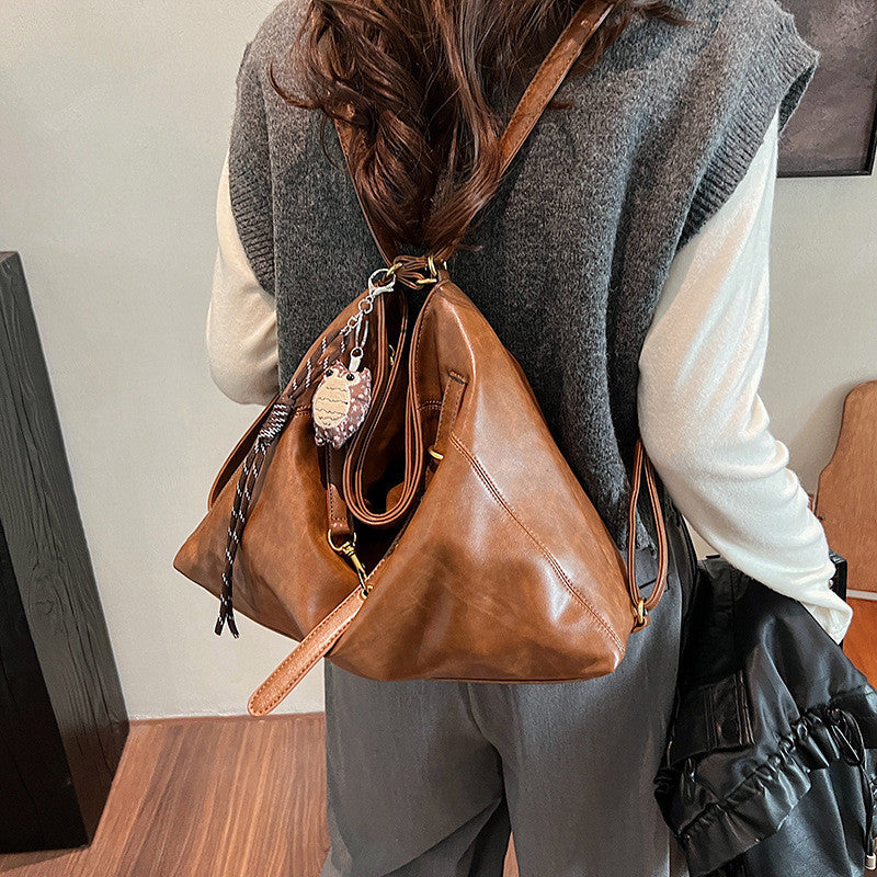 Ielgy Tote Bag Commuter Backpack Retro Fashion Large-Capacity One-Shoulder Female Bag