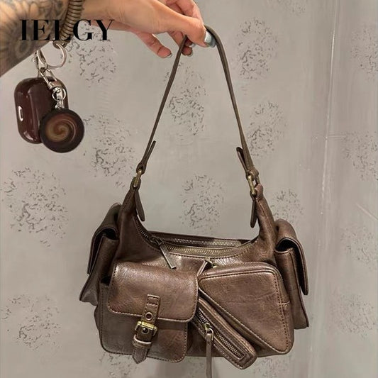 Ielgy American Retro Motorcycle Style One-Shoulder Underarm Bag Niche Design Sweet Cool Portable Messenger
