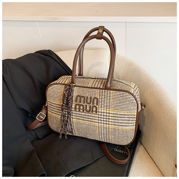 Ielgy Fashion Plaid Handbag Shoulder Crossbody Commuter Boston Pillow Bag
