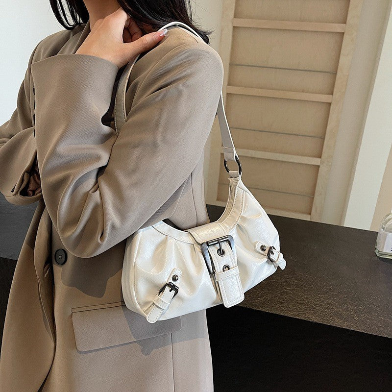 Ielgy Shoulder Tote Bag American Retro Commuter Classy Distressed Style Underarm Motorcycle Bag