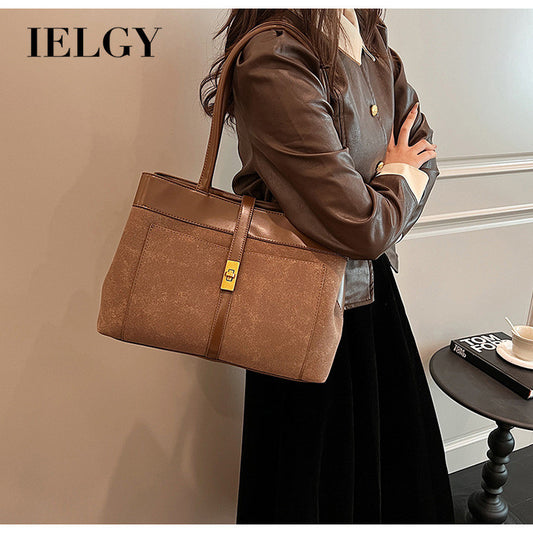 Ielgy High-End Feeling Large-Capacity Commuter Bag Fashion Portable Tote Bag All-Match Retro Shoulder
