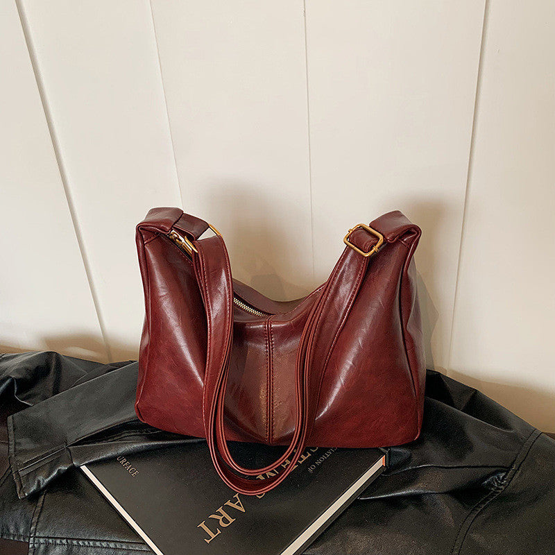 Ielgy Autumn Winter Large-Capacity All-Match Commuter Shoulder Soft Leather Mess