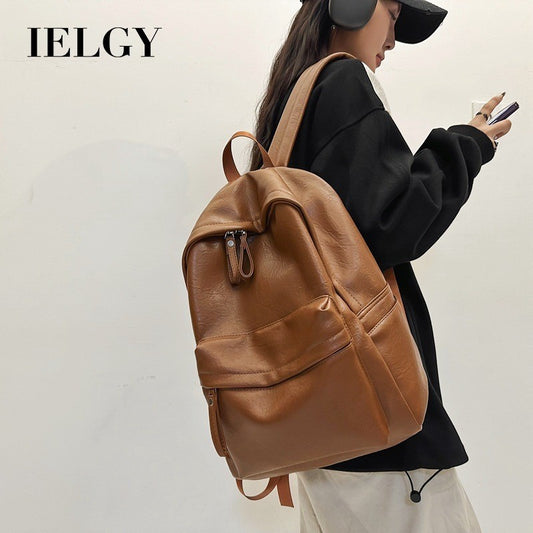 Ielgy pu Pure Color Simple Daily Commuter Backpack Large Capacity Backpack Travel Bag