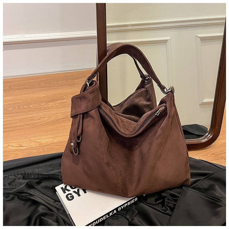 Ielgy Autumn Winter Retro Niche Underarm Bag Suede Large Capacity One-Shoulder Tote Bag