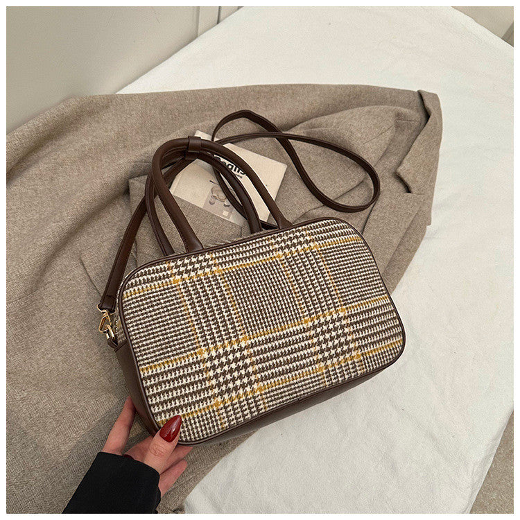 Ielgy Fashion Plaid Handbag Shoulder Crossbody Commuter Boston Pillow Bag