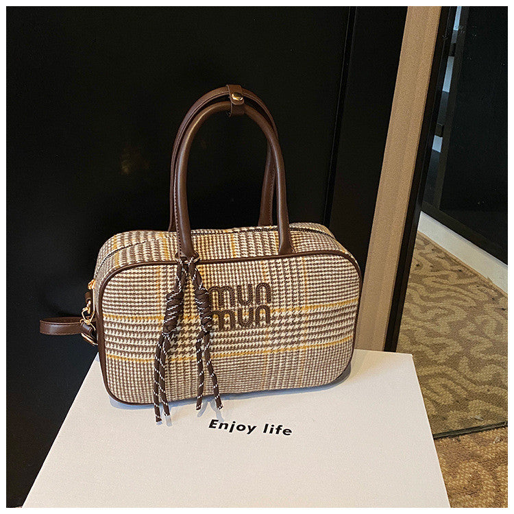 Ielgy Fashion Plaid Handbag Shoulder Crossbody Commuter Boston Pillow Bag