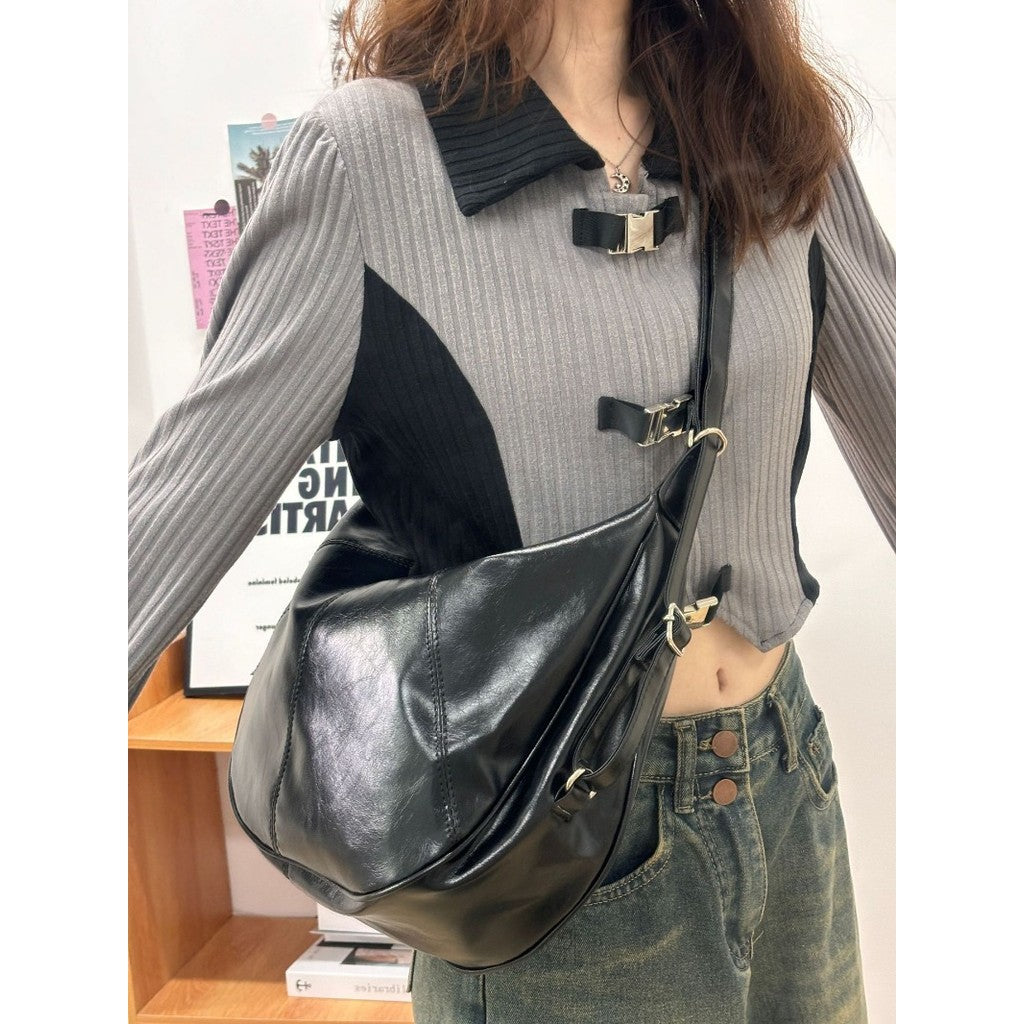 Ielgy Retro Dumpling Bag Large Capacity Fashion Commuter Tote Bag Niche High-End Messenger Bag
