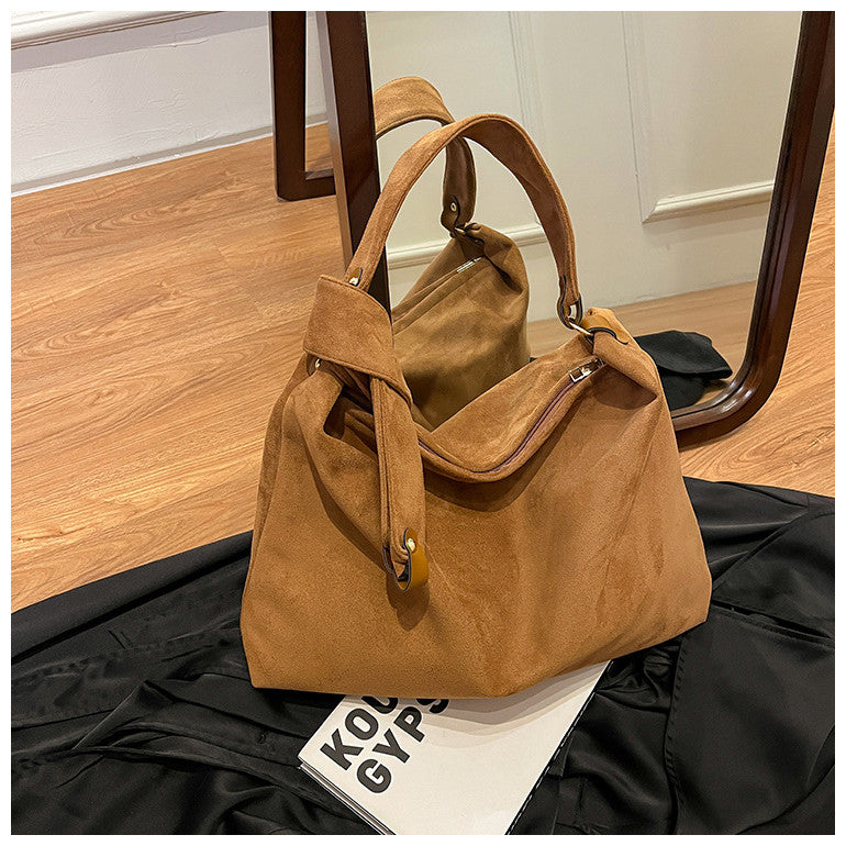 Ielgy Autumn Winter Retro Niche Underarm Bag Suede Large Capacity One-Shoulder Tote Bag