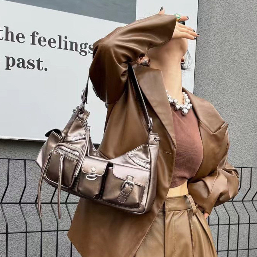 Ielgy Large-Capacity Multi-Pocket Motorcycle Bag One-Shoulder Messenger Hot Girl