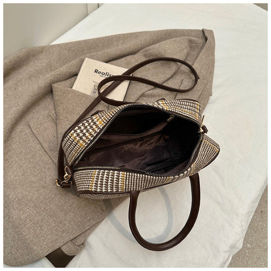 Ielgy Fashion Plaid Handbag Shoulder Crossbody Commuter Boston Pillow Bag