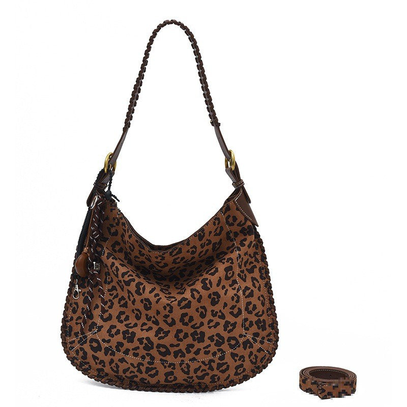 Ielgy Fashion Trendy Leopard Print Tote Bag Retro Casual One-Shoulder Large-Capacity Commuter Underarm Bag