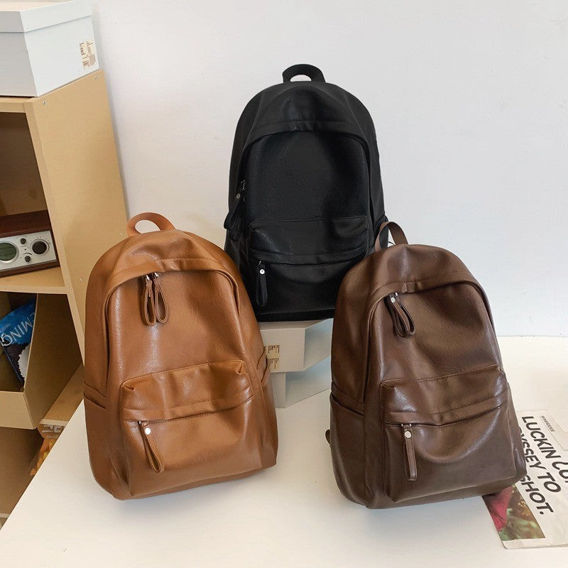 Ielgy pu Pure Color Simple Daily Commuter Backpack Large Capacity Backpack Travel Bag