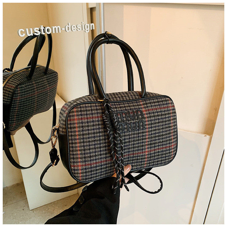 Ielgy Fashion Plaid Handbag Shoulder Crossbody Commuter Boston Pillow Bag