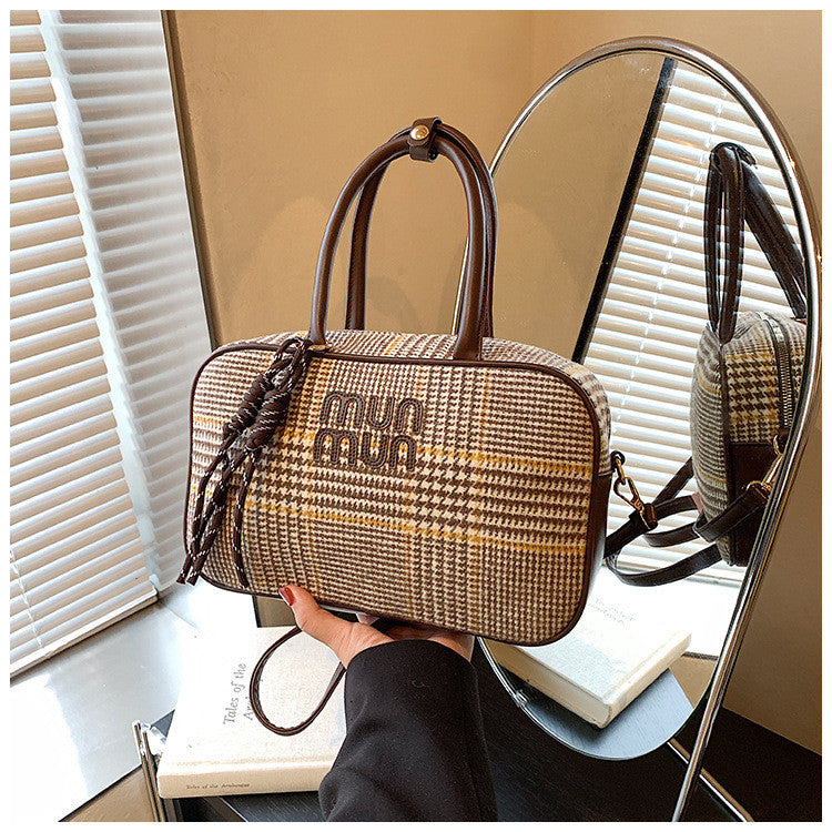 Ielgy Fashion Plaid Handbag Shoulder Crossbody Commuter Boston Pillow Bag