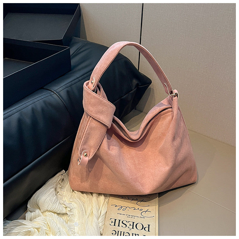 Ielgy Autumn Winter Retro Niche Underarm Bag Suede Large Capacity One-Shoulder Tote Bag