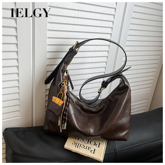Ielgy Retro Soft Surface Large-Capacity Autumn Winter All-Match Messenger Bag Fashion One-Shoulder Commuter Bag