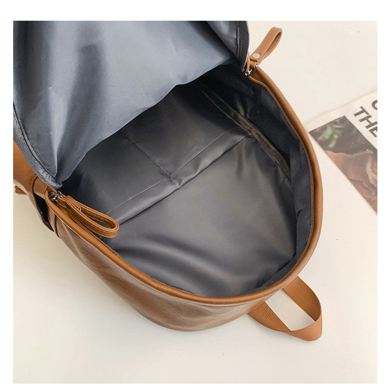 Ielgy pu Pure Color Simple Daily Commuter Backpack Large Capacity Backpack Travel Bag