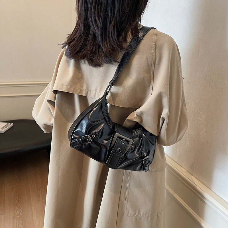 Ielgy Shoulder Tote Bag American Retro Commuter Classy Distressed Style Underarm Motorcycle Bag