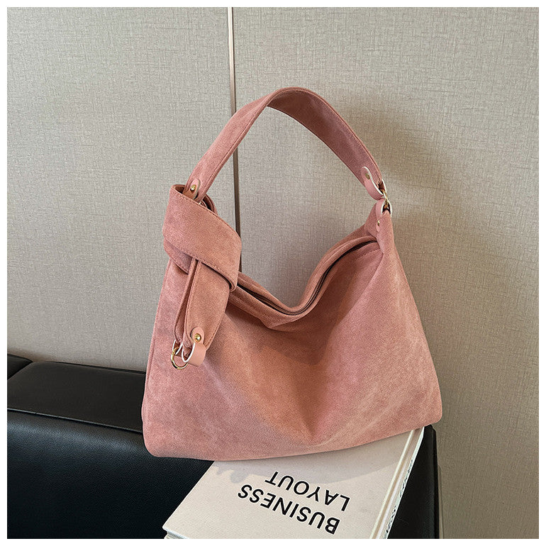 Ielgy Autumn Winter Retro Niche Underarm Bag Suede Large Capacity One-Shoulder Tote Bag