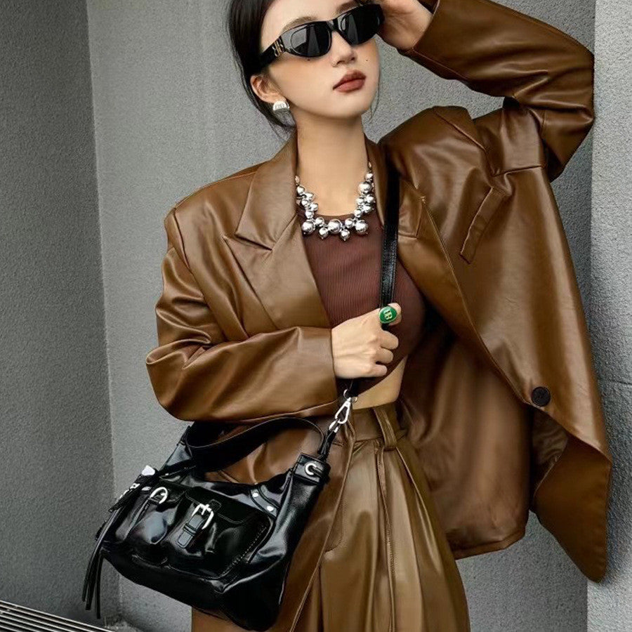 Ielgy Large-Capacity Multi-Pocket Motorcycle Bag One-Shoulder Messenger Hot Girl