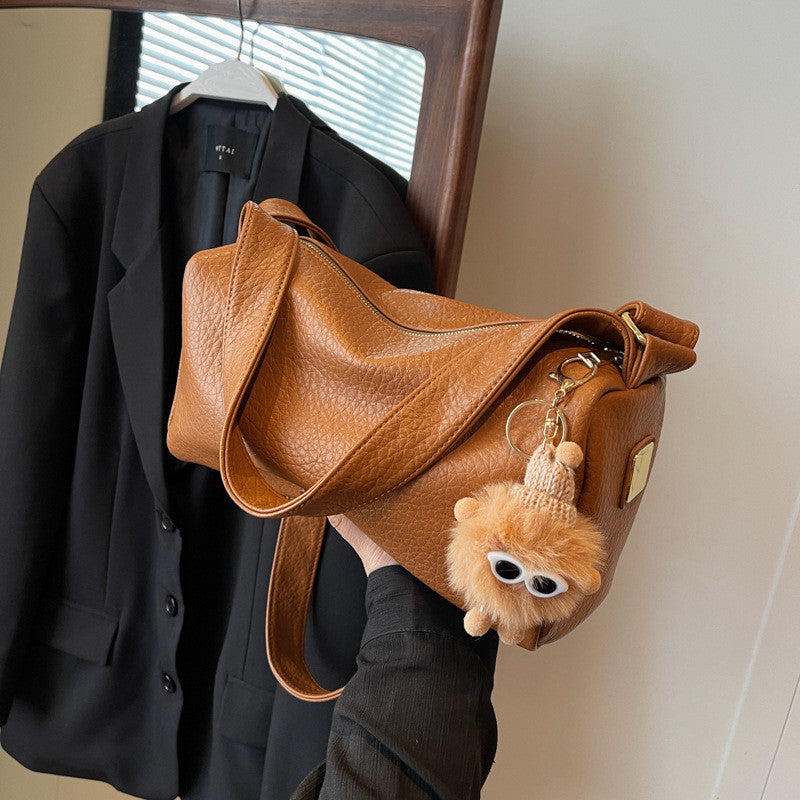 Ielgy Retro Lychee Pattern Soft Leather Pillow Bag Simple Niche One-Shoulder Diagonal Casual Bag