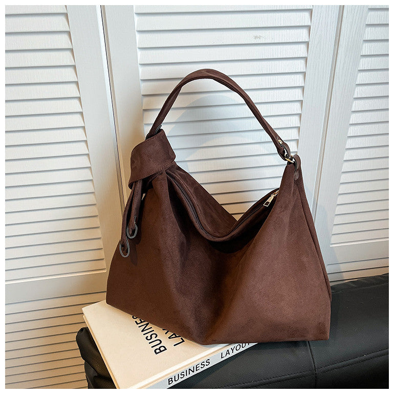 Ielgy Autumn Winter Retro Niche Underarm Bag Suede Large Capacity One-Shoulder Tote Bag