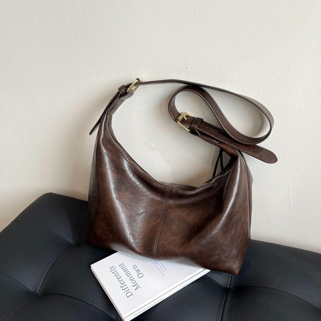 Ielgy Retro Soft Surface Large-Capacity Autumn Winter All-Match Messenger Bag Fashion One-Shoulder Commuter Bag