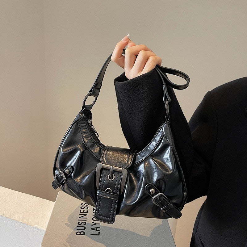 Ielgy Shoulder Tote Bag American Retro Commuter Classy Distressed Style Underarm Motorcycle Bag