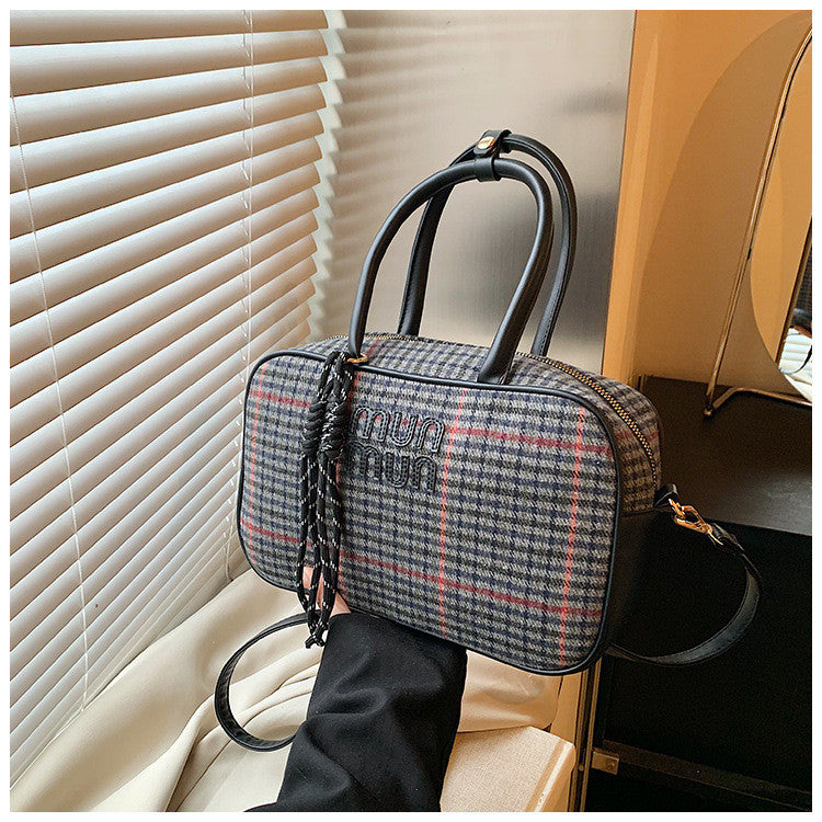 Ielgy Fashion Plaid Handbag Shoulder Crossbody Commuter Boston Pillow Bag
