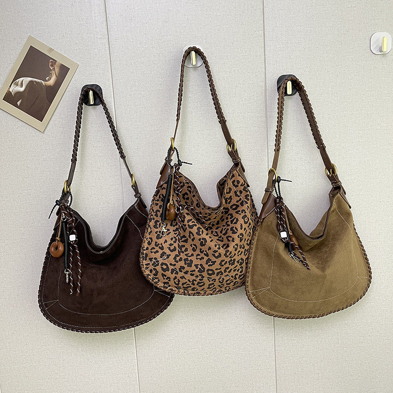 Ielgy Fashion Trendy Leopard Print Tote Bag Retro Casual One-Shoulder Large-Capacity Commuter Underarm Bag
