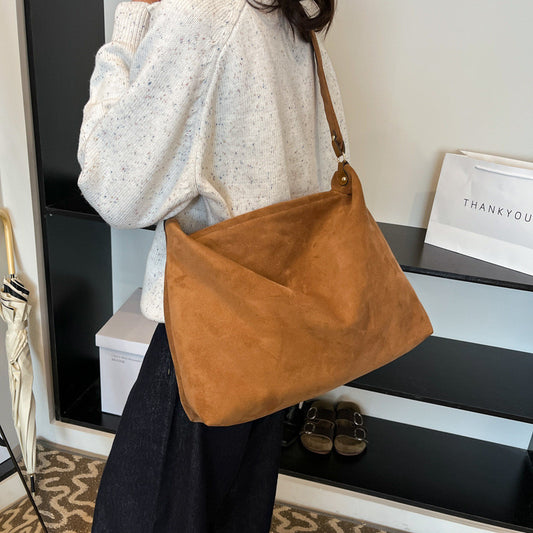 Ielgy Autumn Winter Retro Niche Underarm Bag Suede Large Capacity One-Shoulder Tote Bag