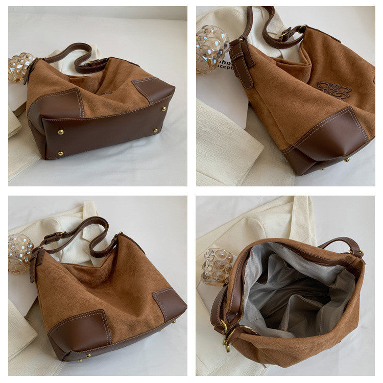 Ielgy Large Capacity Commuter Tote Bag Fashion Autumn Winter Suede One-Shoulder Shopping Bag