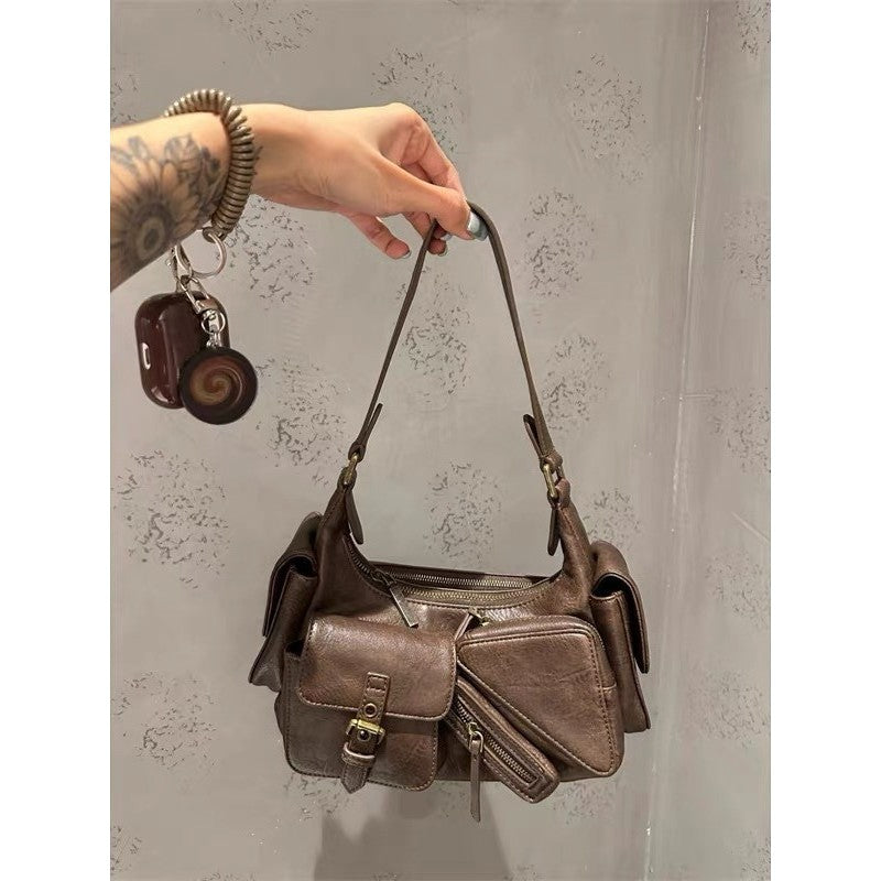 Ielgy American Retro Motorcycle Style One-Shoulder Underarm Bag Niche Design Sweet Cool Portable Messenger