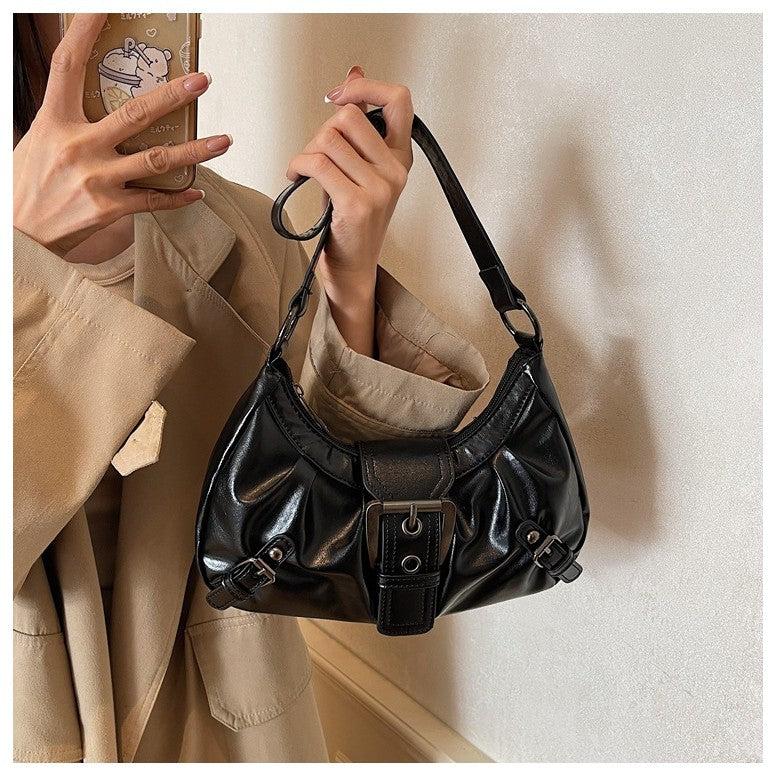 Ielgy Shoulder Tote Bag American Retro Commuter Classy Distressed Style Underarm Motorcycle Bag