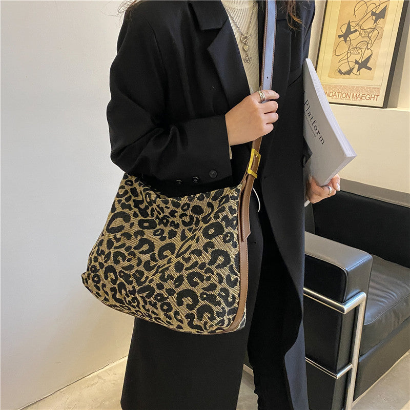 Ielgy Leopard Print Large-Capacity Bag All-Match Tote Bag Outing Shoulder Messenger
