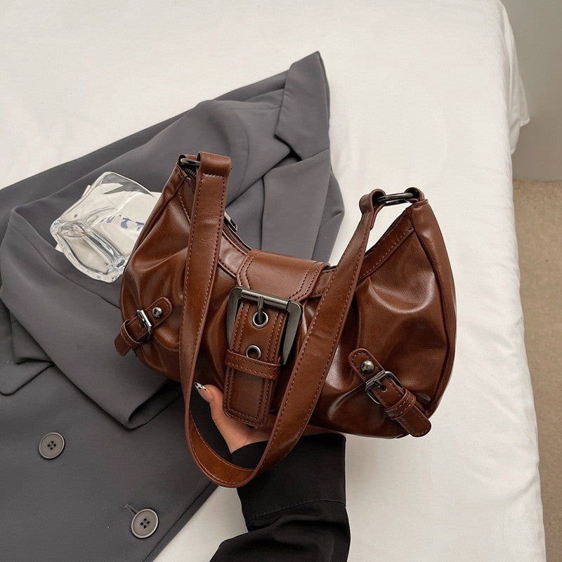 Ielgy Shoulder Tote Bag American Retro Commuter Classy Distressed Style Underarm Motorcycle Bag