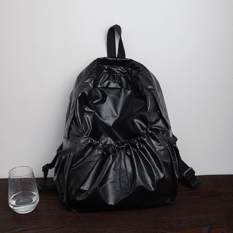 Ielgy Korean Version Drawstring Pleated Silver Backpack Ladies Lightweight Casual Large Capacity Backpack