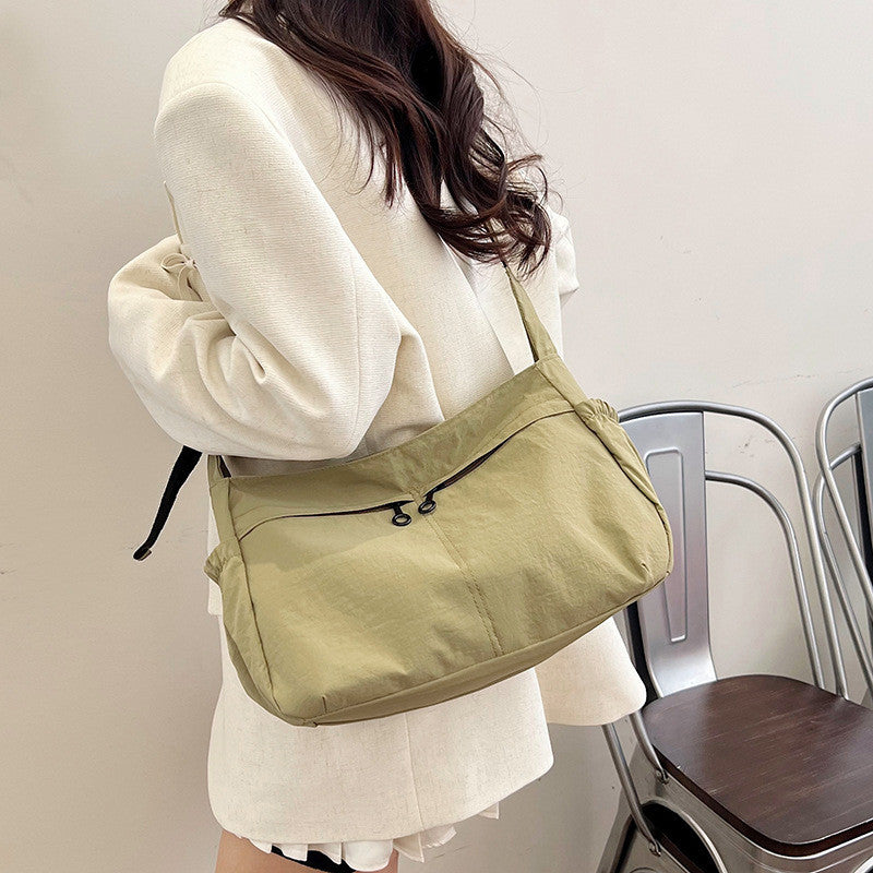 Ielgy Nylon Tote Bag Korean Version Solid Color Underarm Bag Large Capacity Simple Casual Shoulder Bag