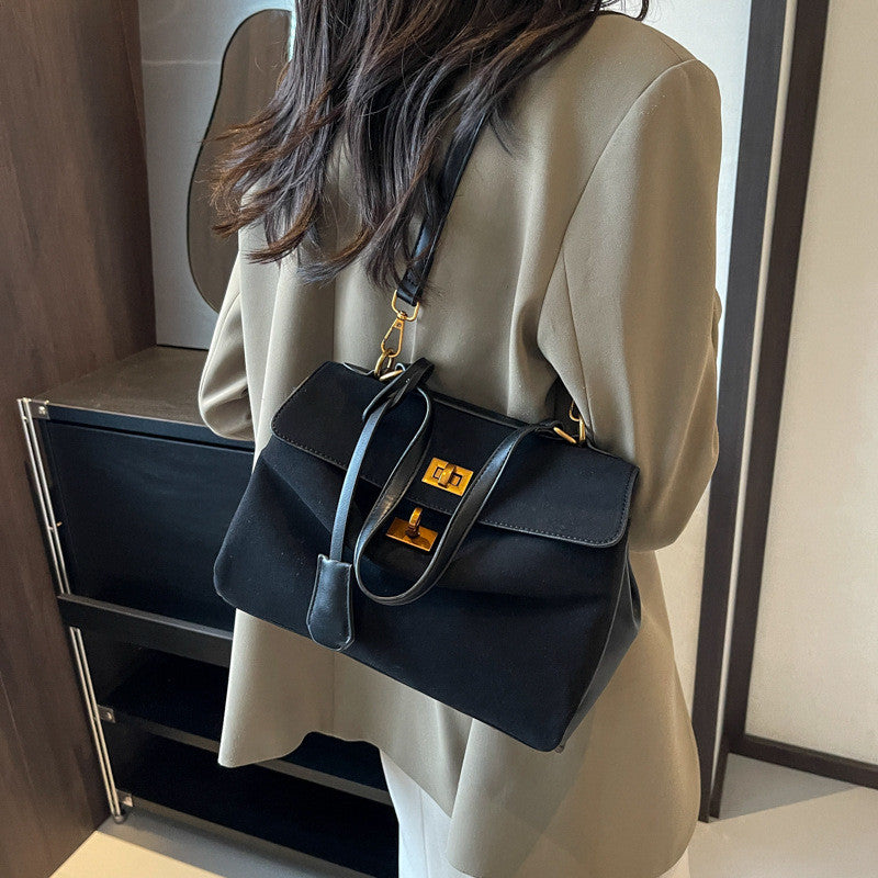 Ielgy Retro High-End Feeling Large-Capacity Shoulder Bag Autumn Winter Frosted Commuter Cross @