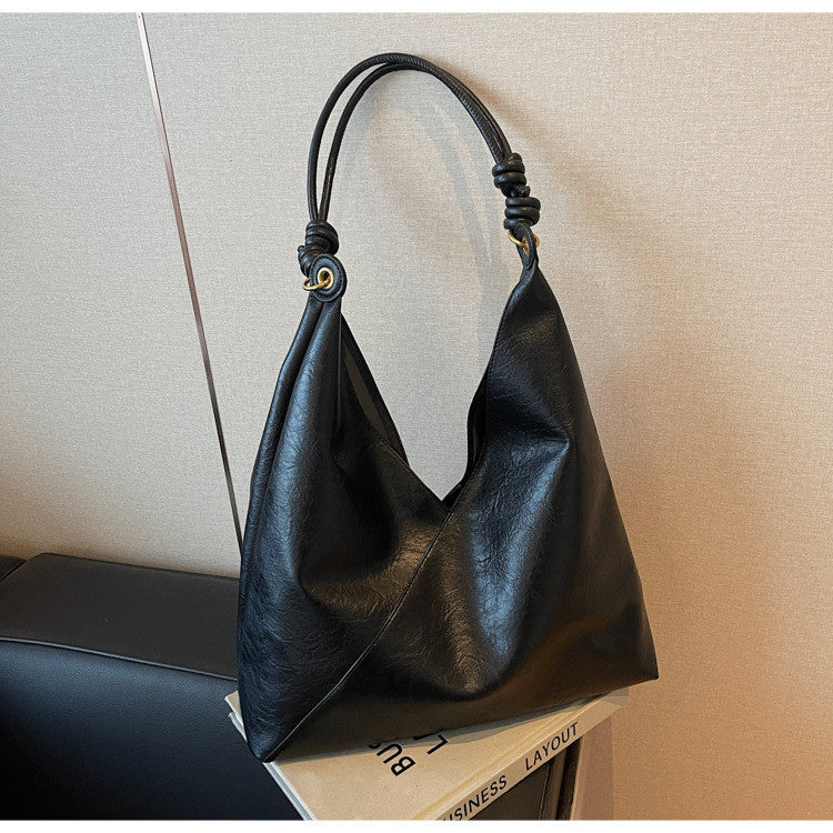 Ielgy Retro Large-Capacity Shoulder Tote Bag High-End Fashion Casual Commuter Messenger Bag